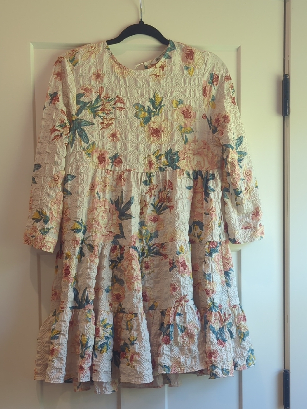 Zara Cream Tieres Floral Print Dress